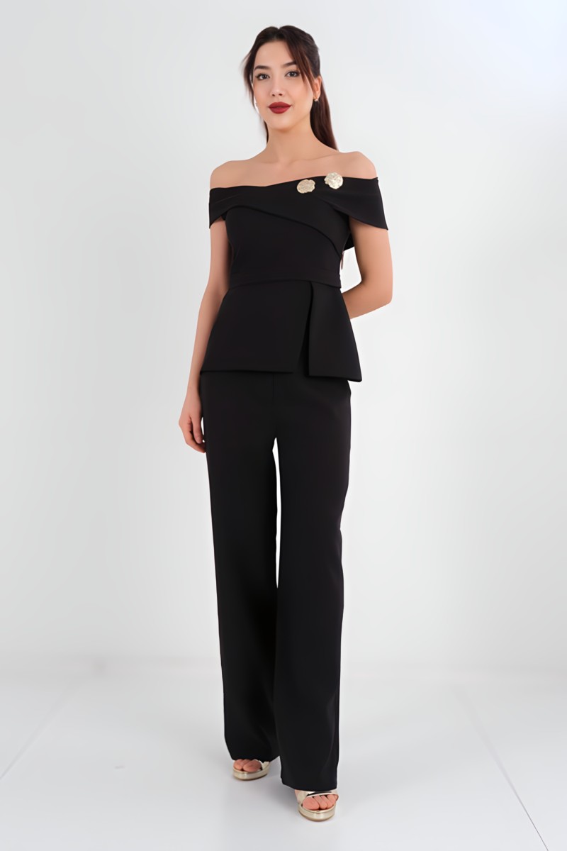 Buttoned High Waist Fabric Trousers