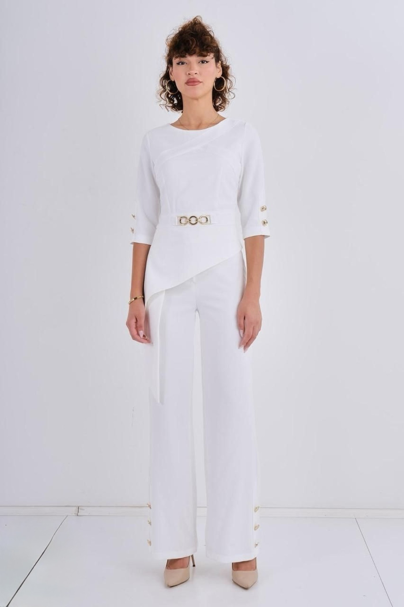 Straight-Cut Trousers with Button Details