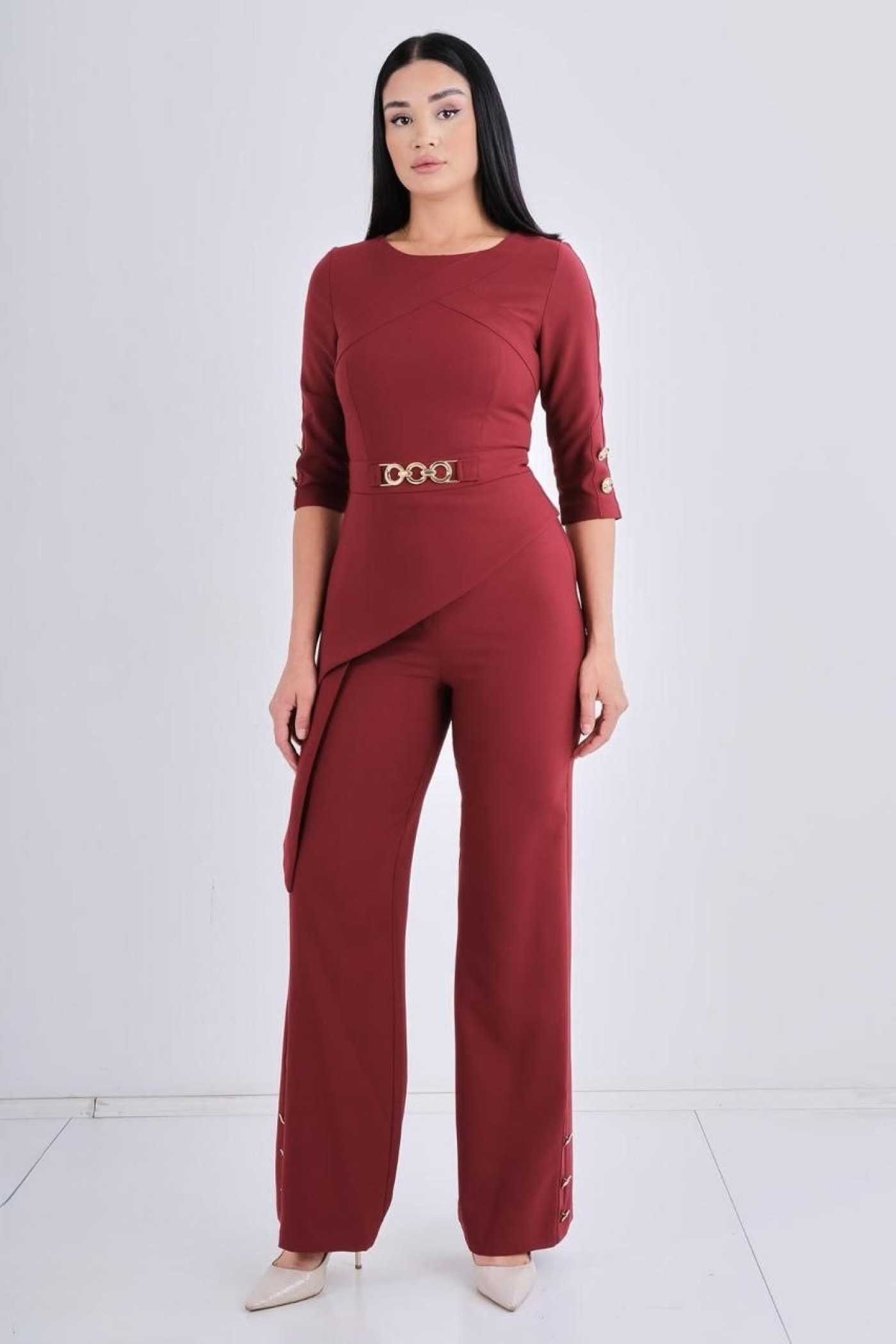 Straight-Cut Trousers with Button Details