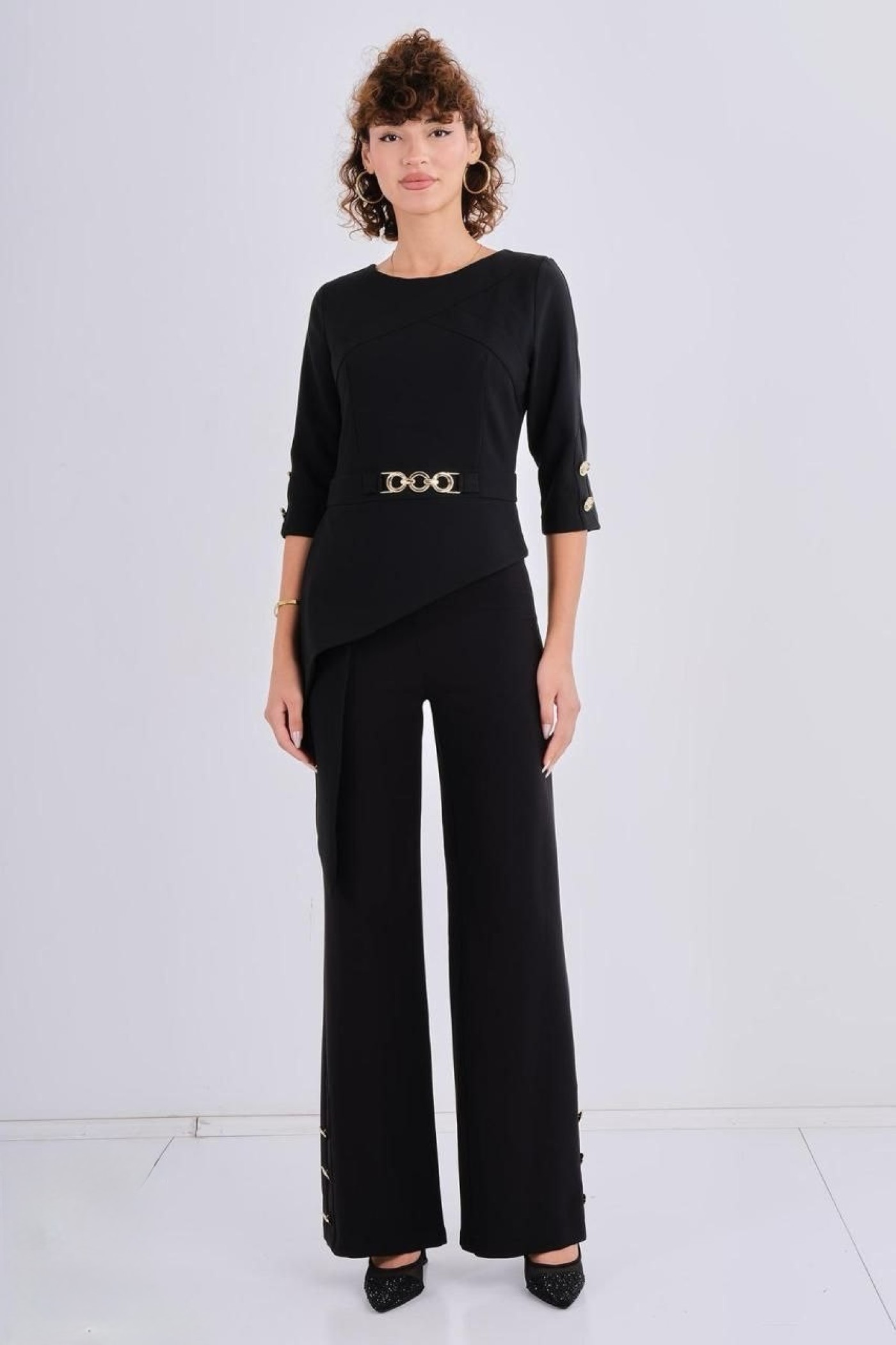 Straight-Cut Trousers with Button Details