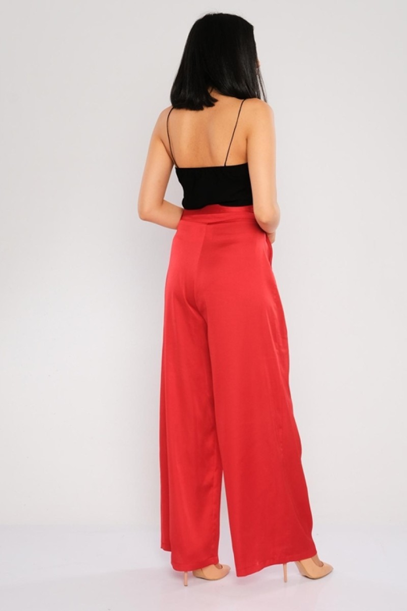 Belted Straight Satin Trousers