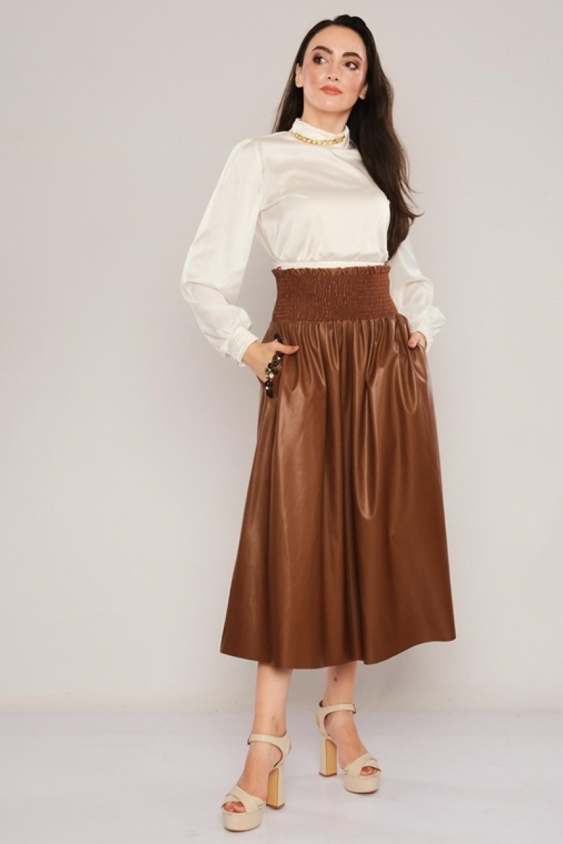 Elastic Waist Leather Skirt