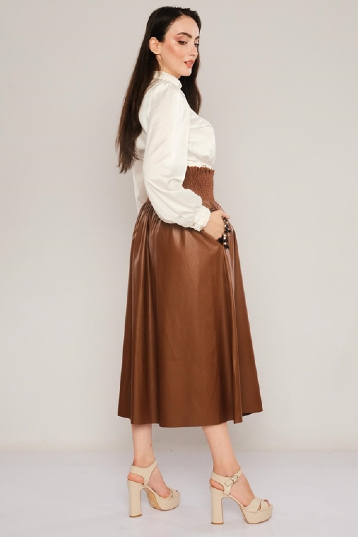 Elastic Waist Leather Skirt