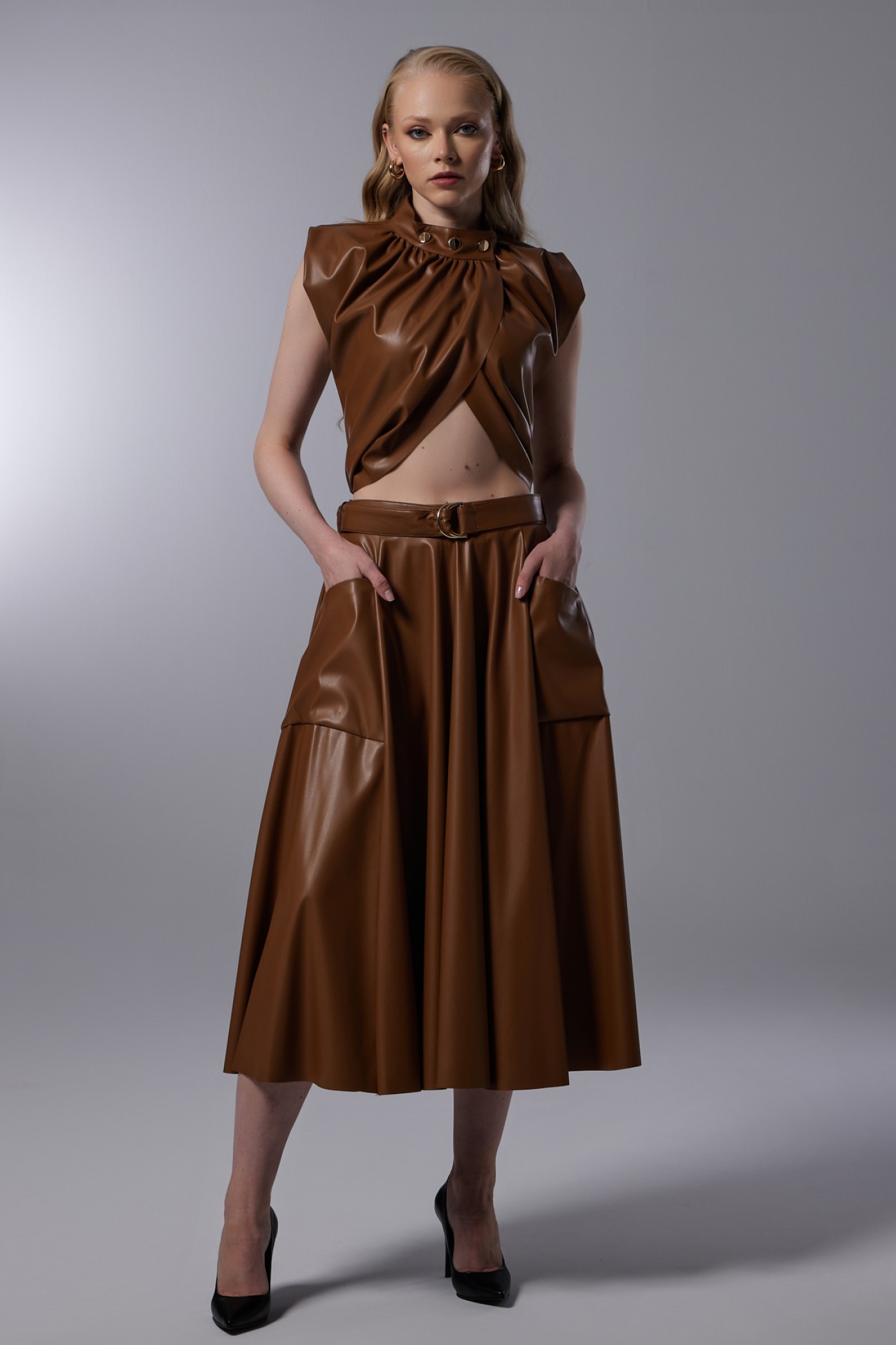 Belt and Pocket Leather Skirt