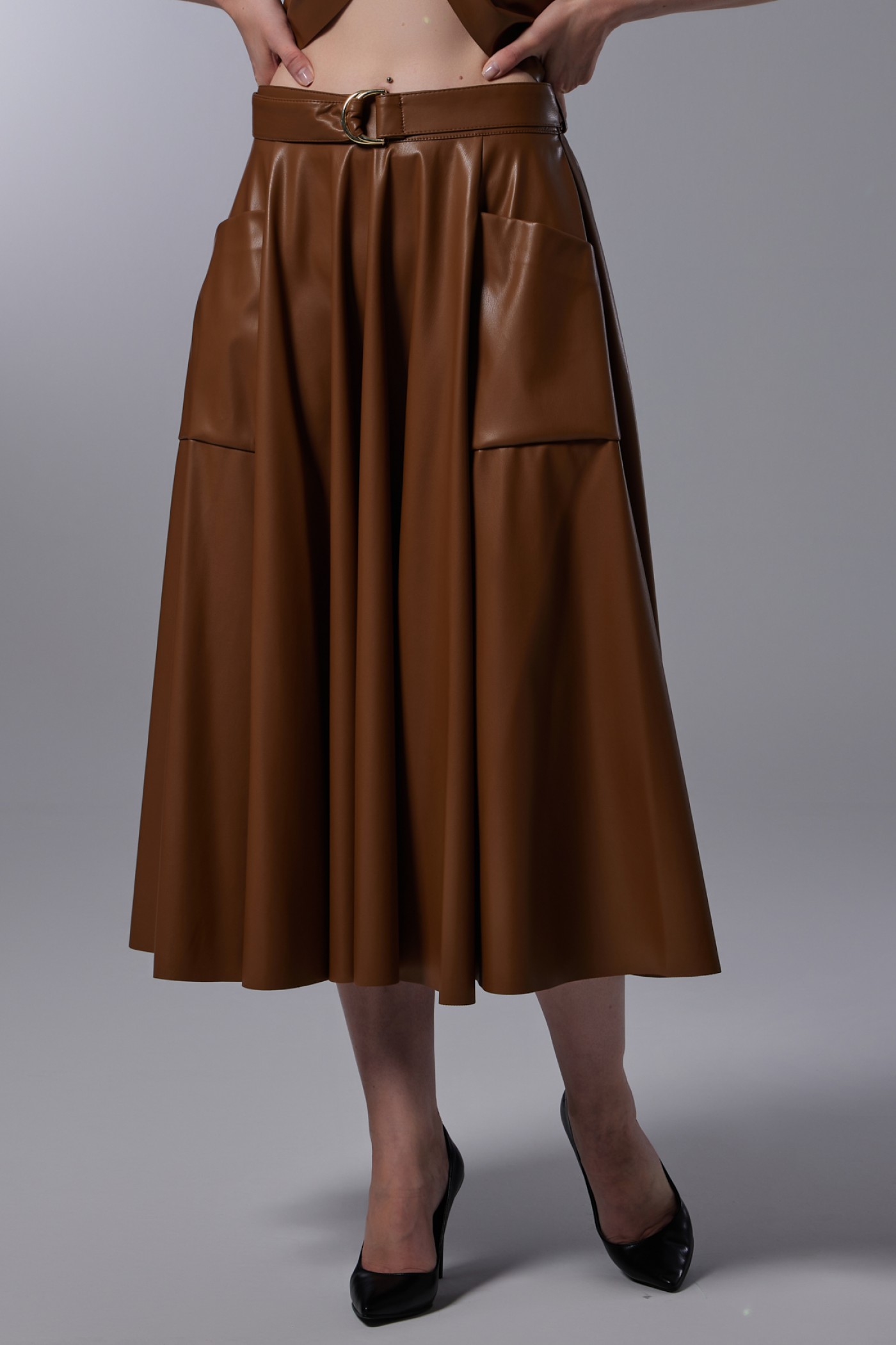 Belt and Pocket Leather Skirt