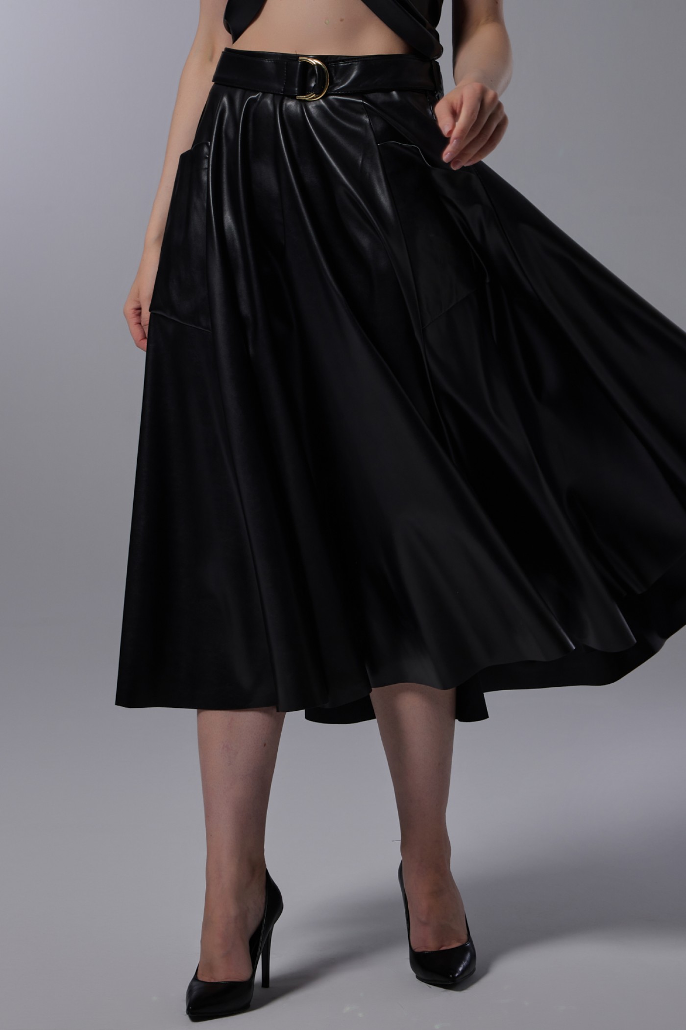Belt and Pocket Leather Skirt