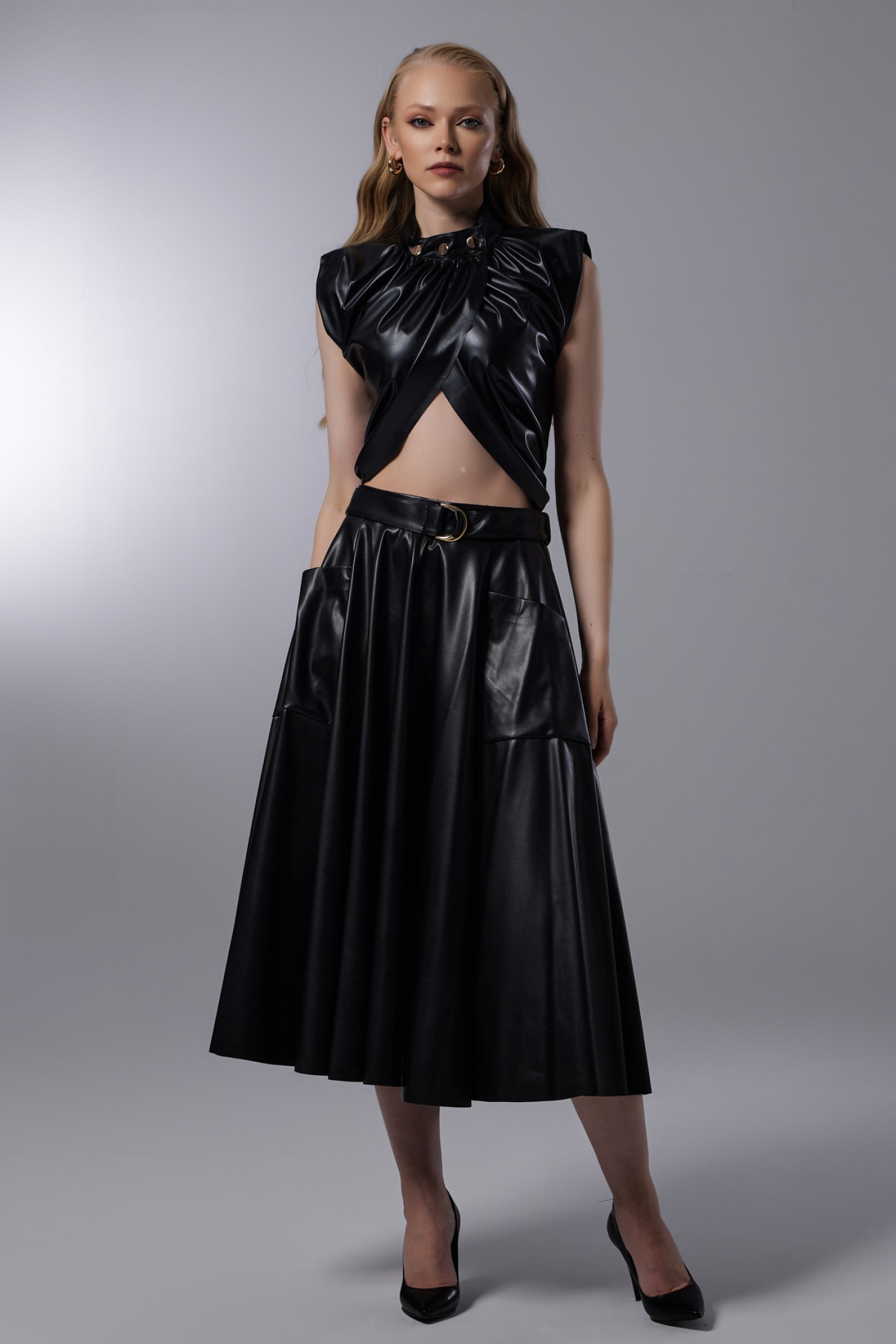 Belt and Pocket Leather Skirt