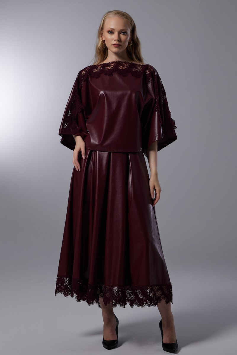 Lace Detailed Pleated Long Skirt