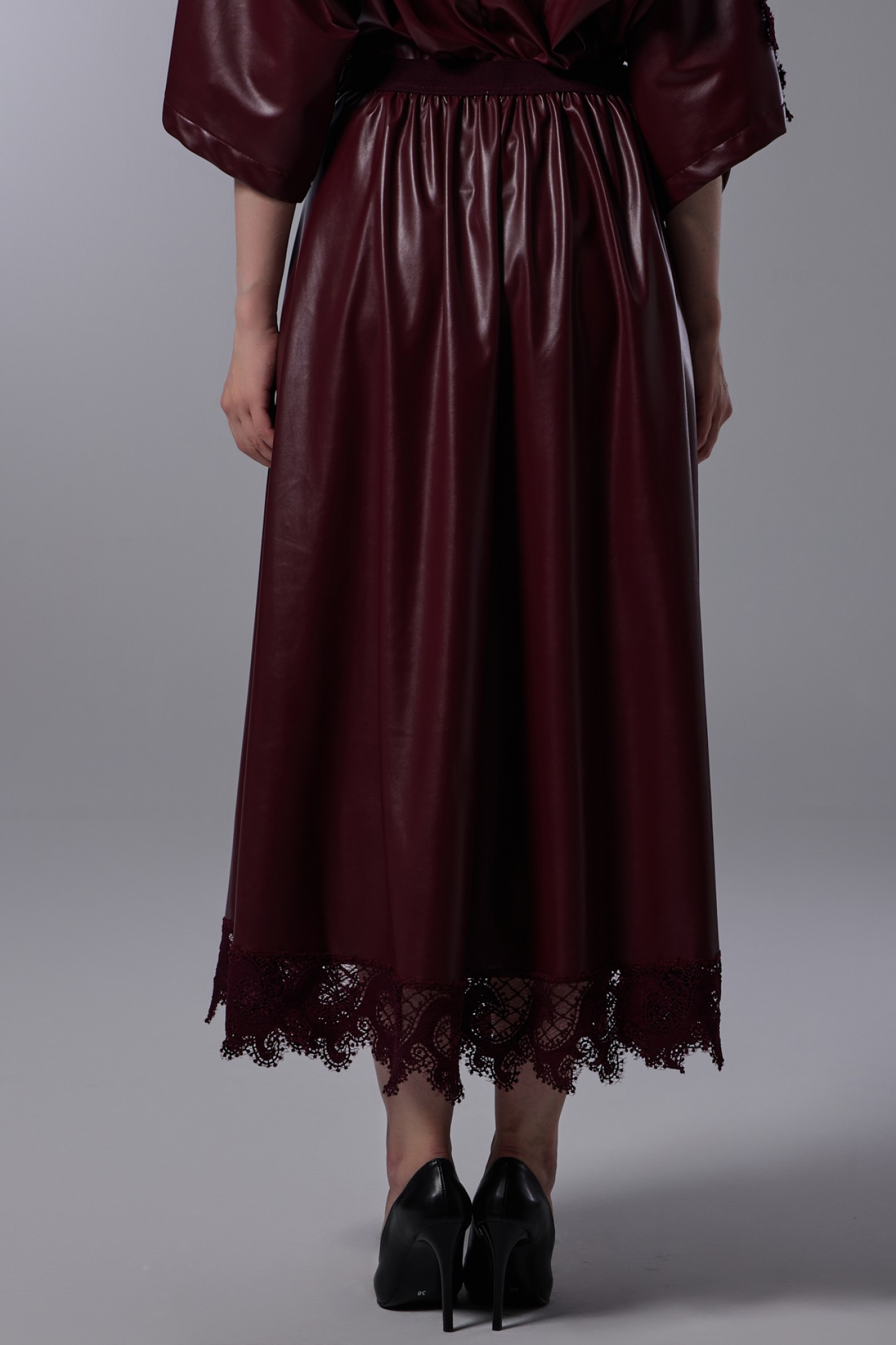 Lace Detailed Pleated Long Skirt