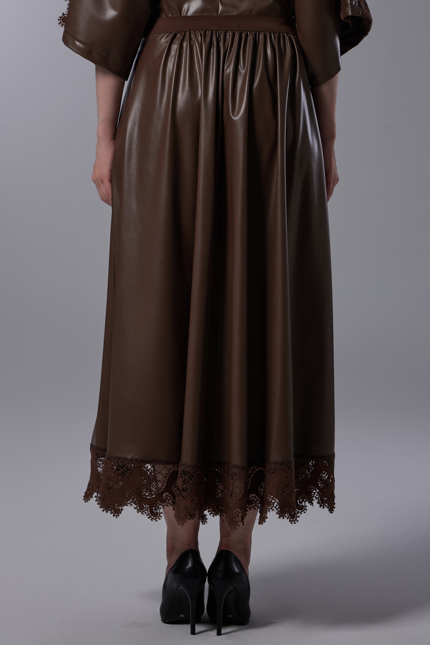 Lace Detailed Pleated Long Skirt