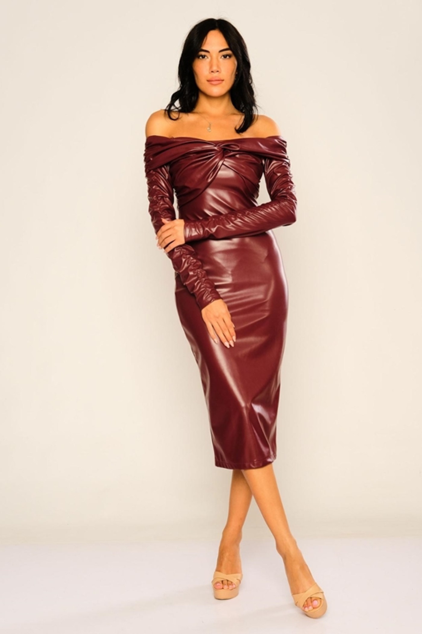 Pleated Detailed Leather Dress