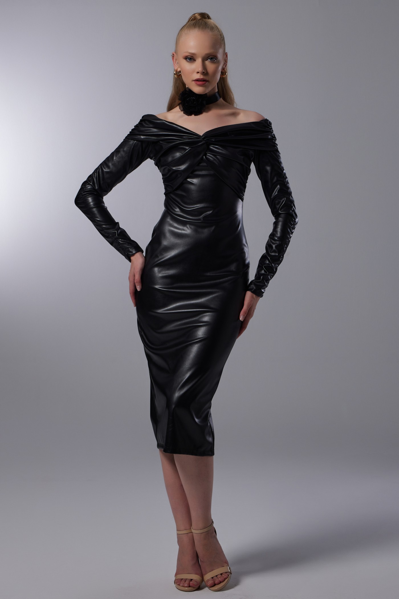 Pleated Detailed Leather Dress