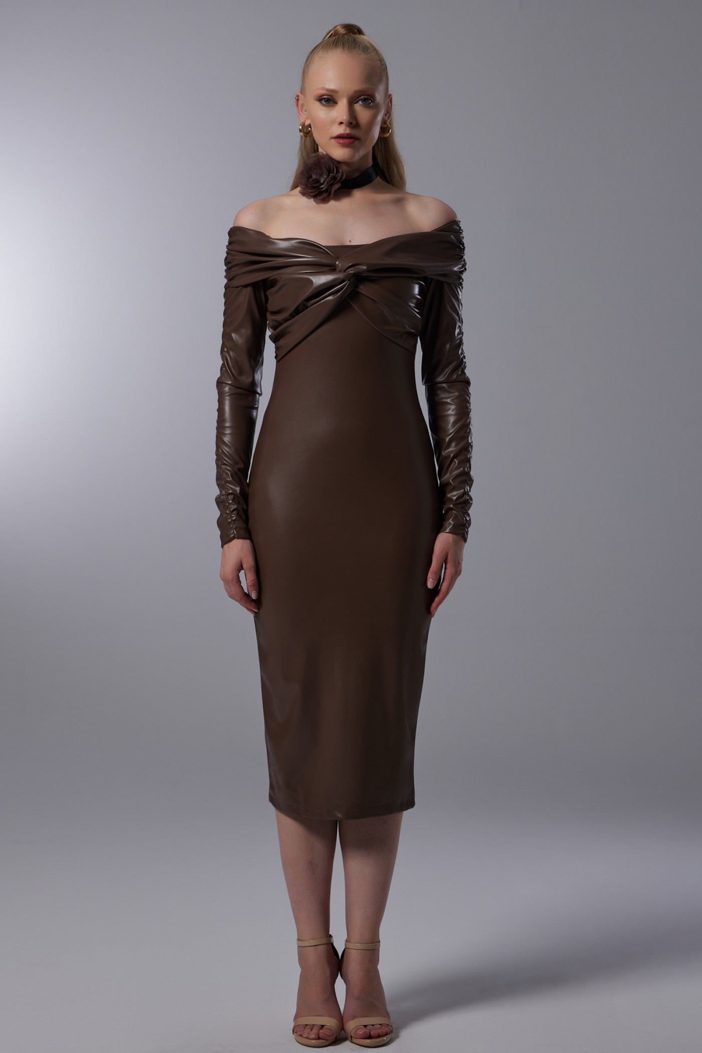 Pleated Detailed Leather Dress