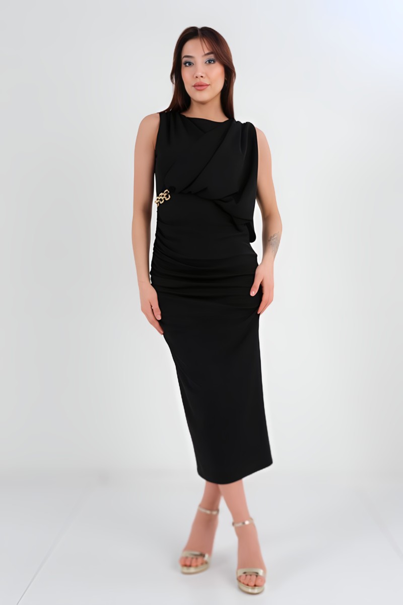 Sleeveless Dress with Side Chain