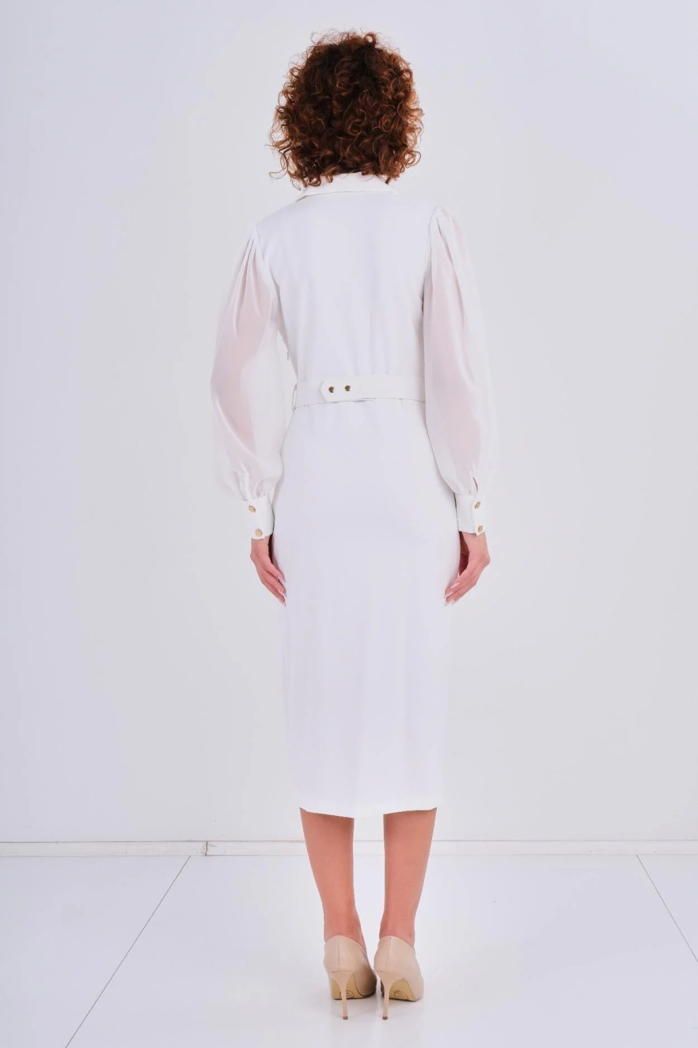 Belted Chiffon Sleeve Dress