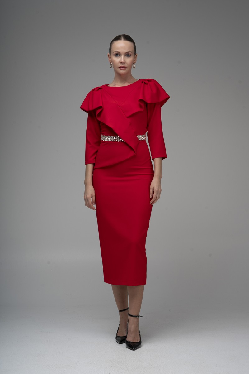 Ruffle Detailed Satin Dress 