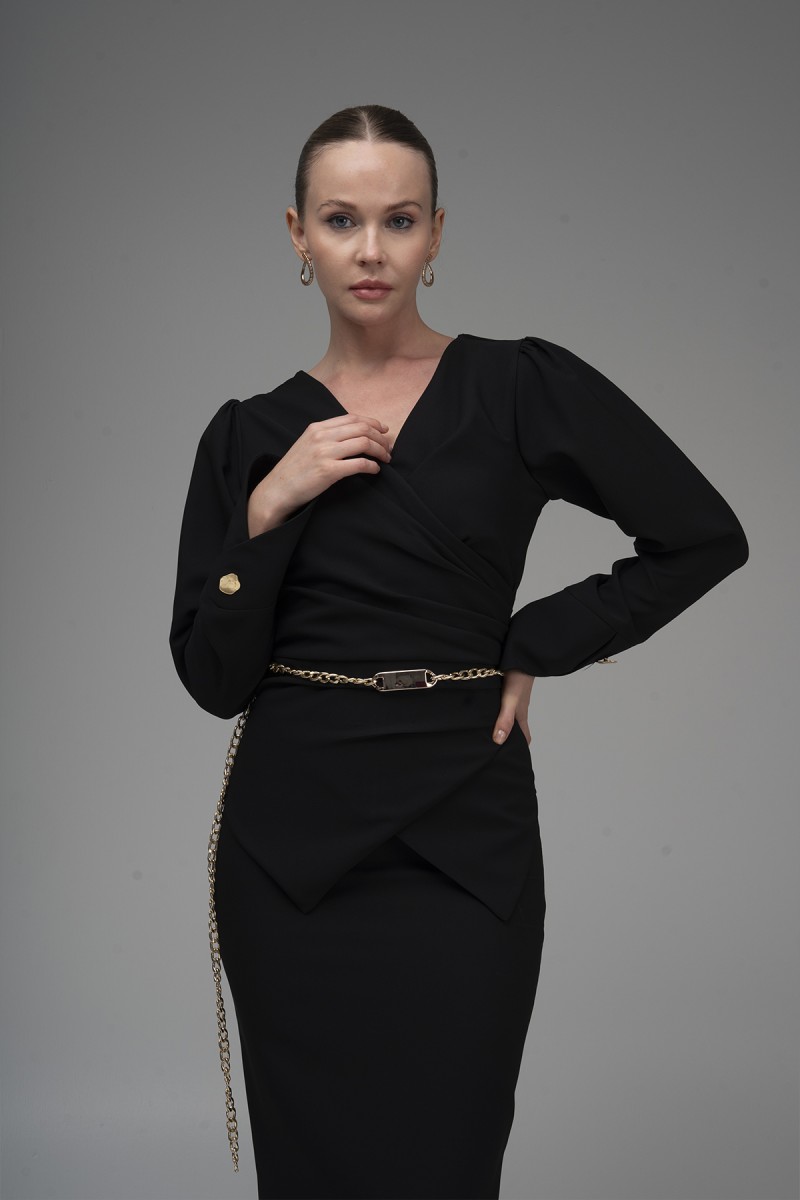 Chain Belt Wrap Satin Dress  Chain Belt Wrap Satin Dress