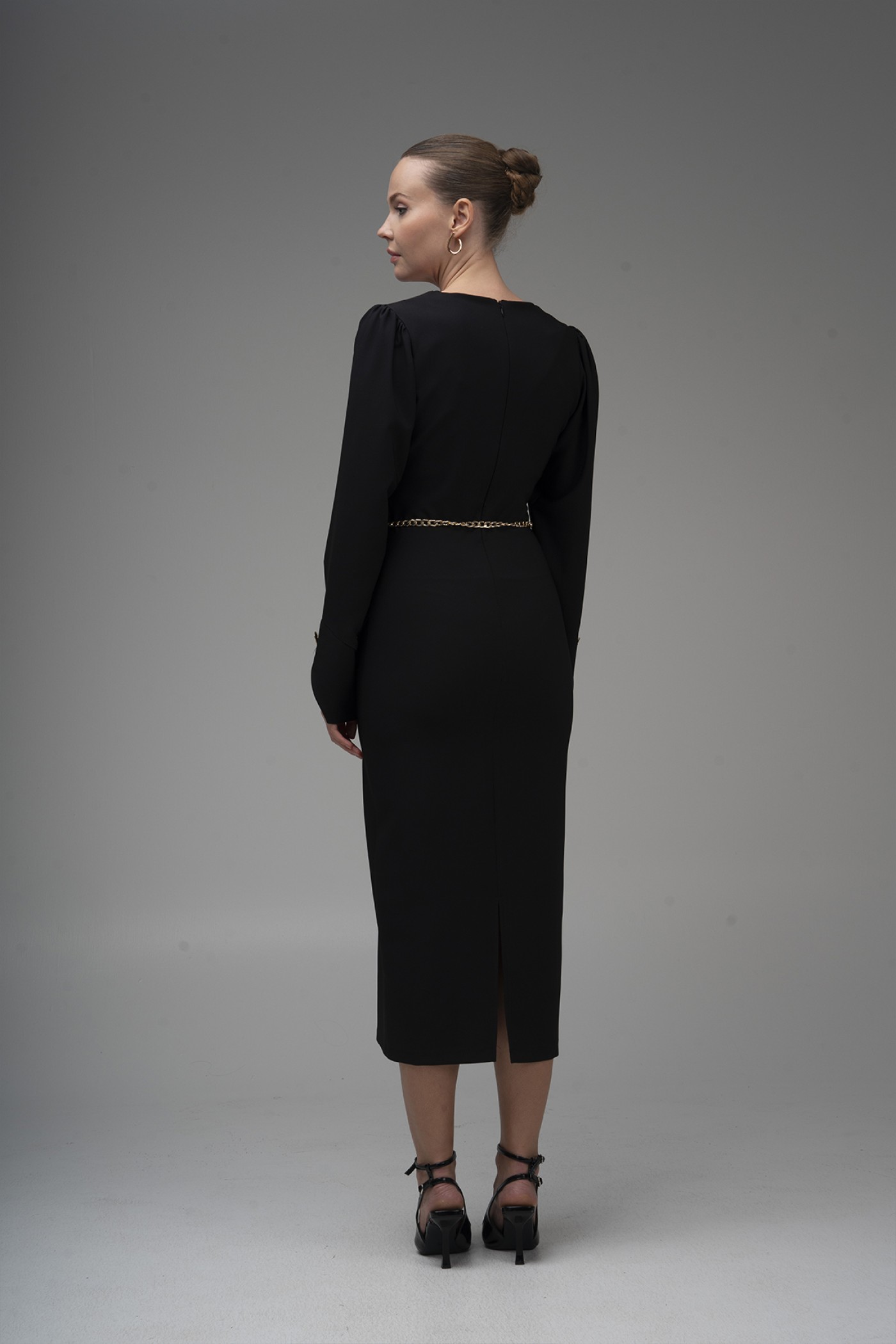 Chain Belt Wrap Satin Dress 