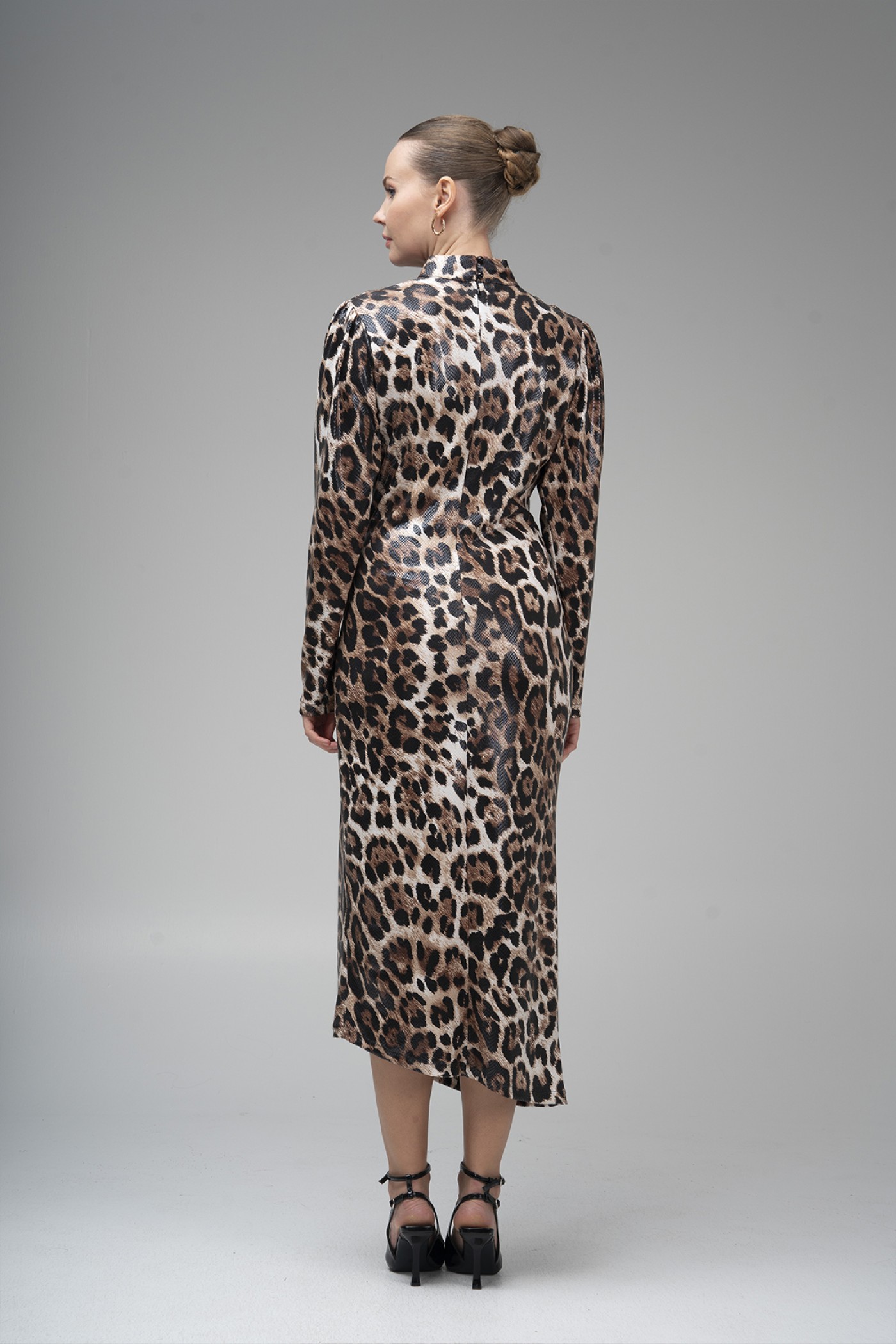 Leopard Print Coated Leather Dress
