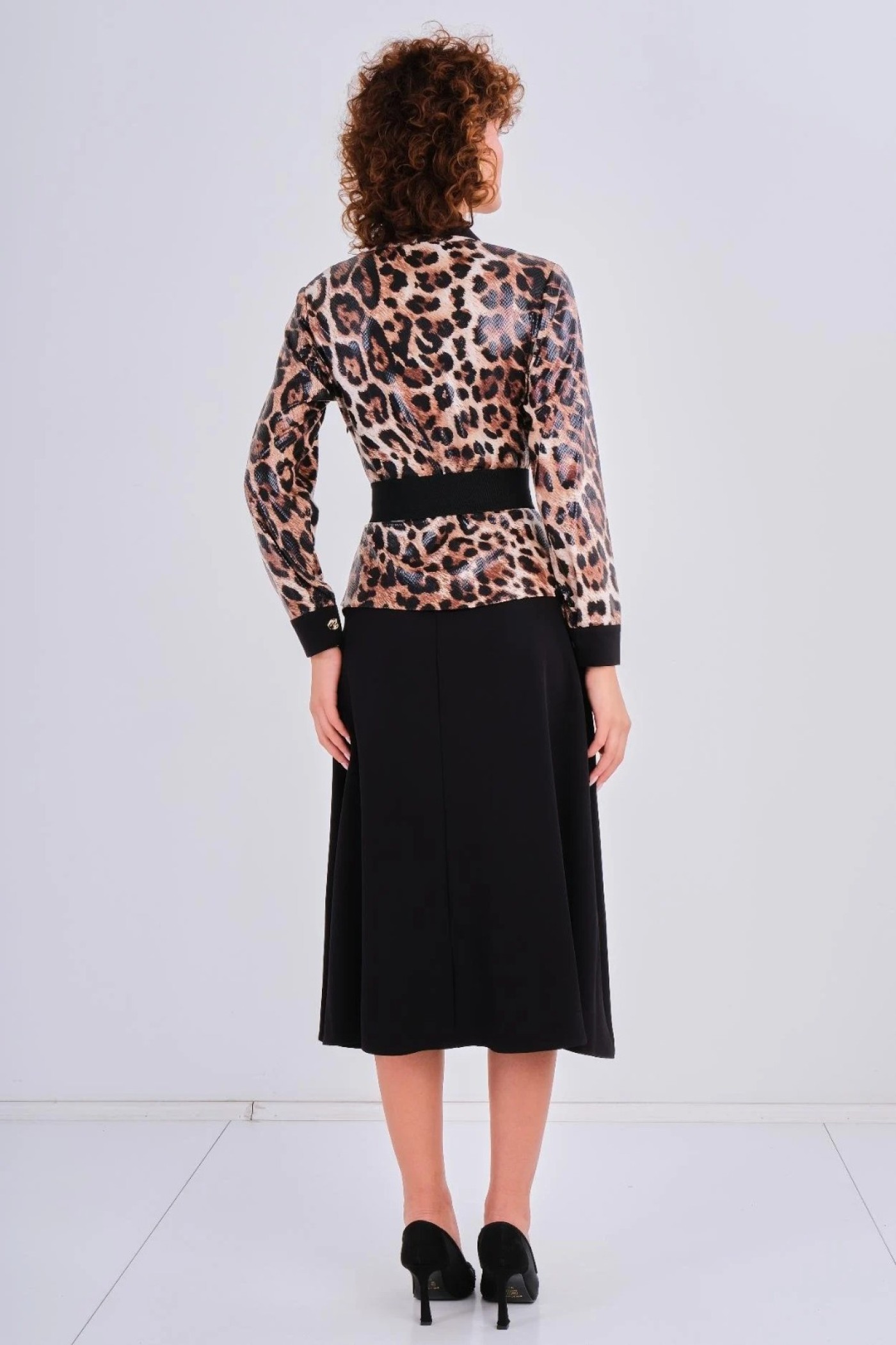 Buckle Belt Patterned Coated Leather Blazer Dress Buckle Belt Patterned Coated Leather Blazer Dress