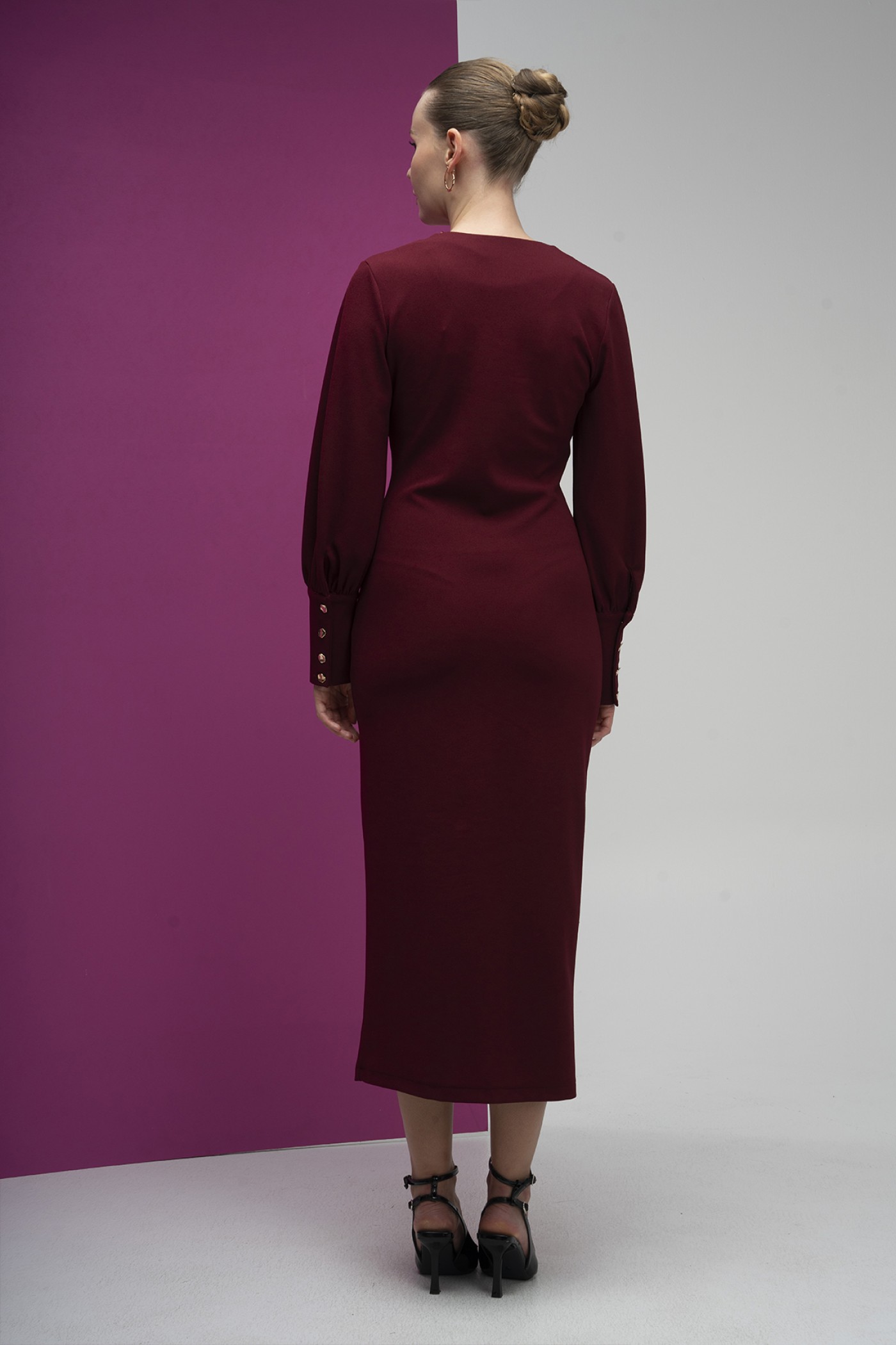 Buckle Detailed Draped Scuba Crepe Dress