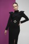 High Neck Shoulder Detailed Buckle Belt Scuba Crepe Dress High Neck Shoulder Detailed Buckle Belt Scuba Crepe Dress