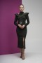High Neck Shoulder Detailed Buckle Belt Scuba Crepe Dress High Neck Shoulder Detailed Buckle Belt Scuba Crepe Dress