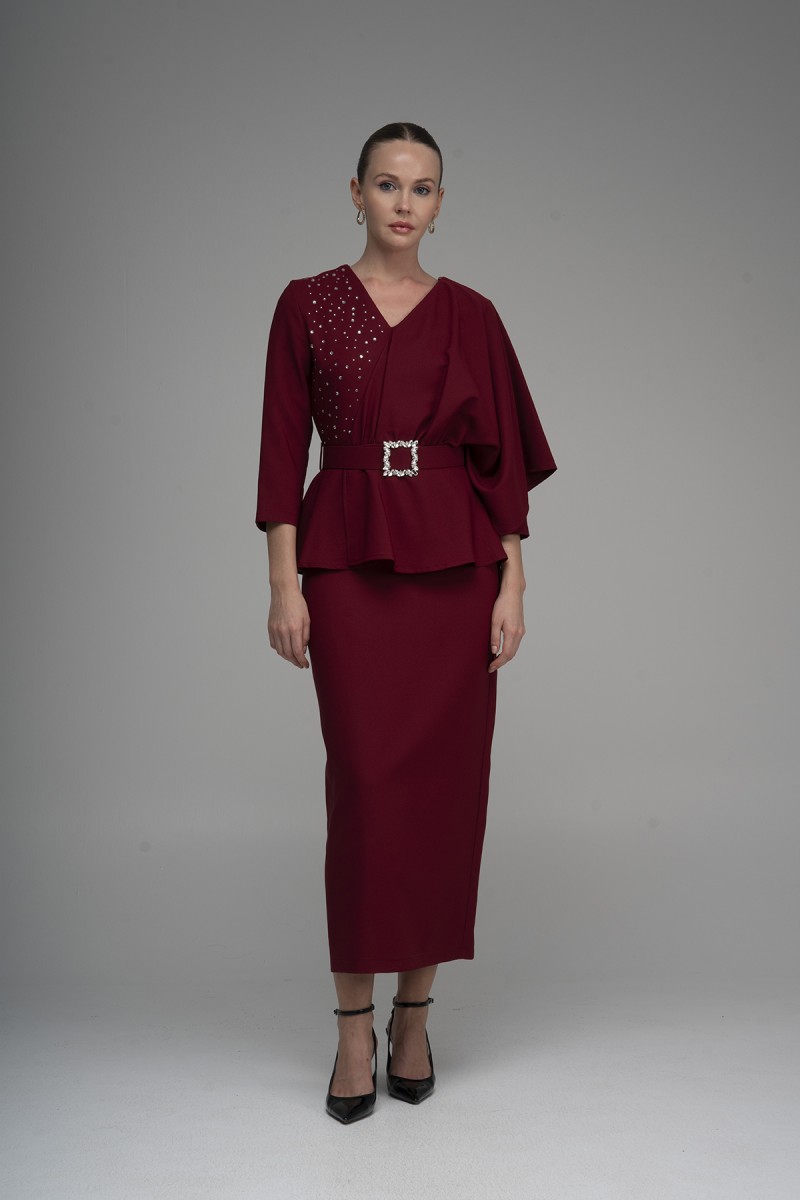  Stone Print Detailed Buckle Belt  Dress