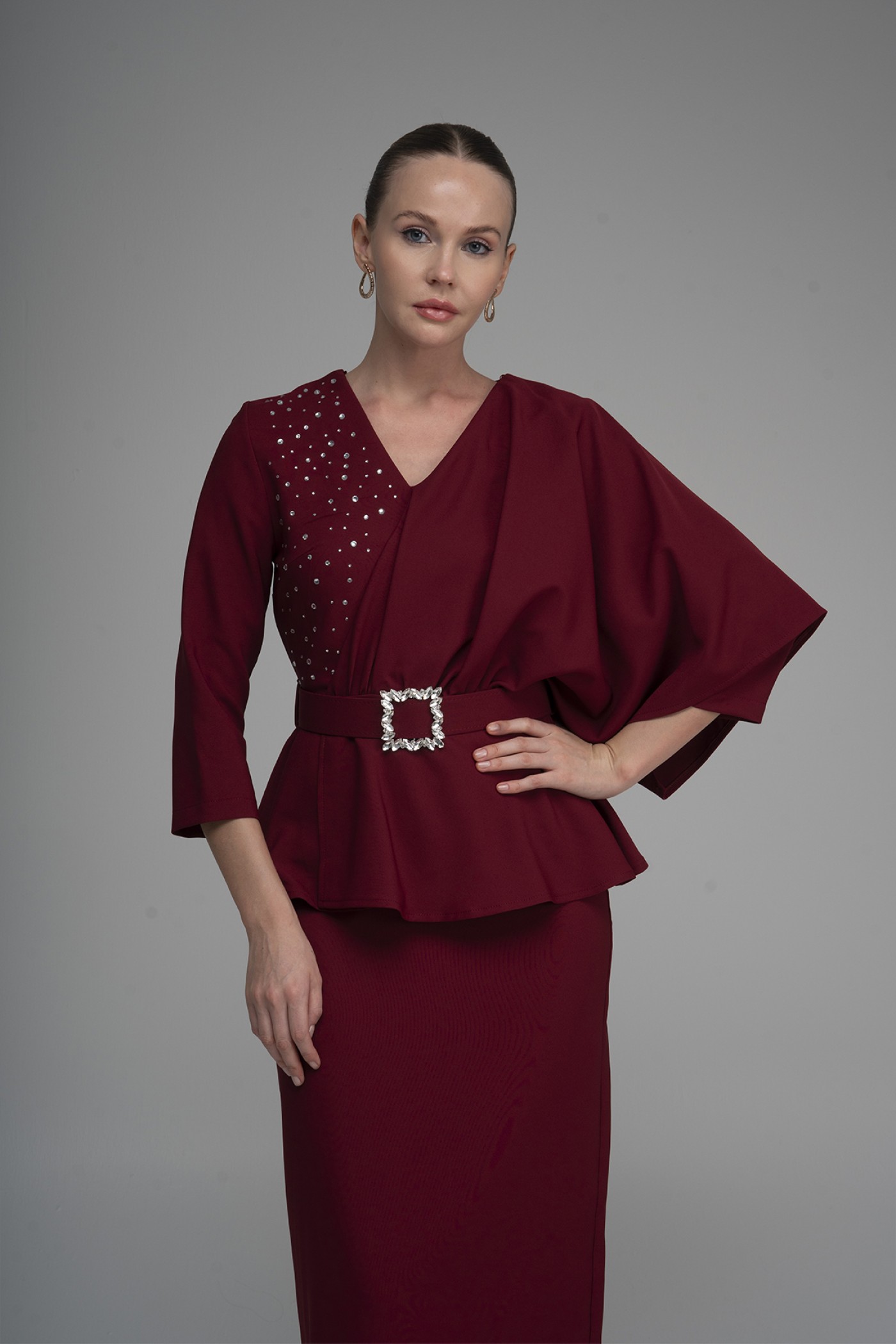  Stone Print Detailed Buckle Belt  Dress