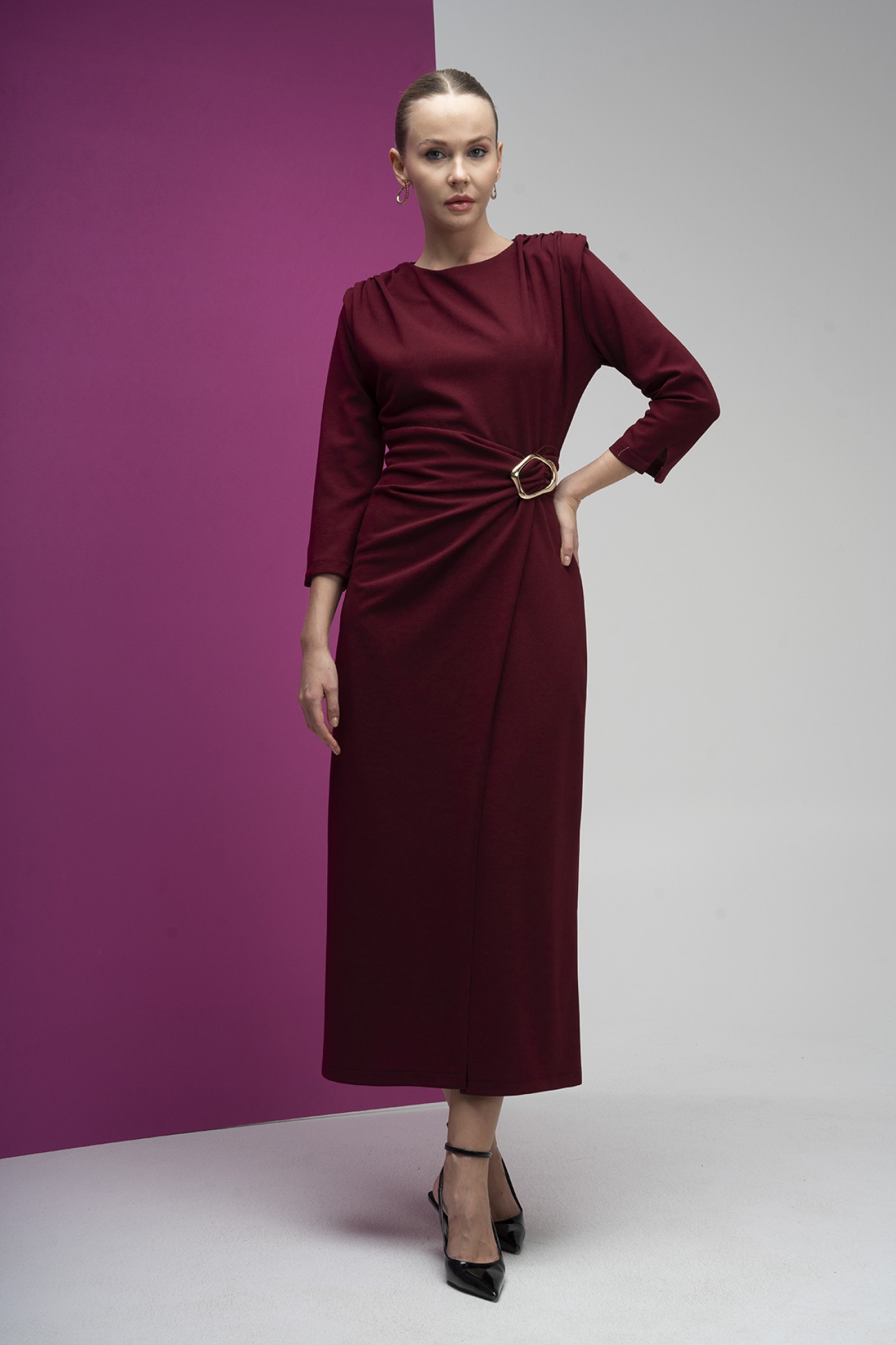  Plus Size Buckle Detail Scuba Crepe Dress 