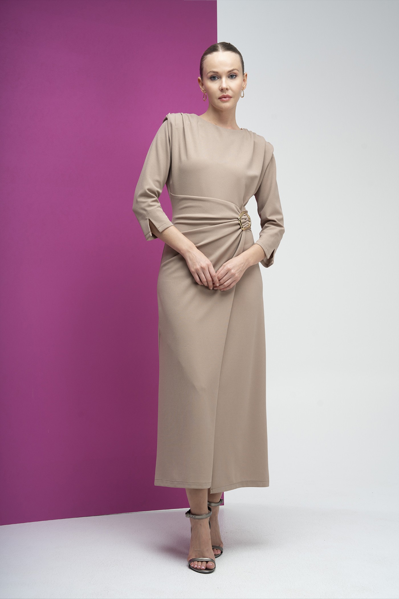  Plus Size Buckle Detail Scuba Crepe Dress 