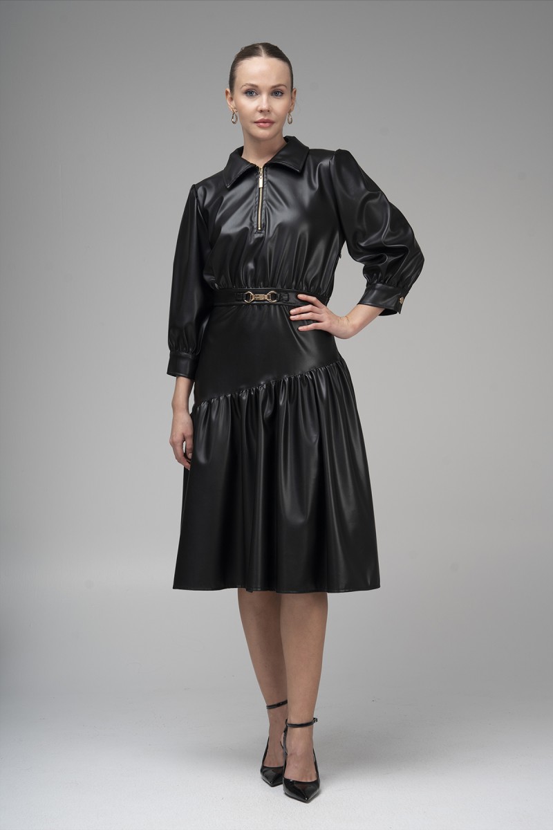 Leather Dress with Buckle Detail