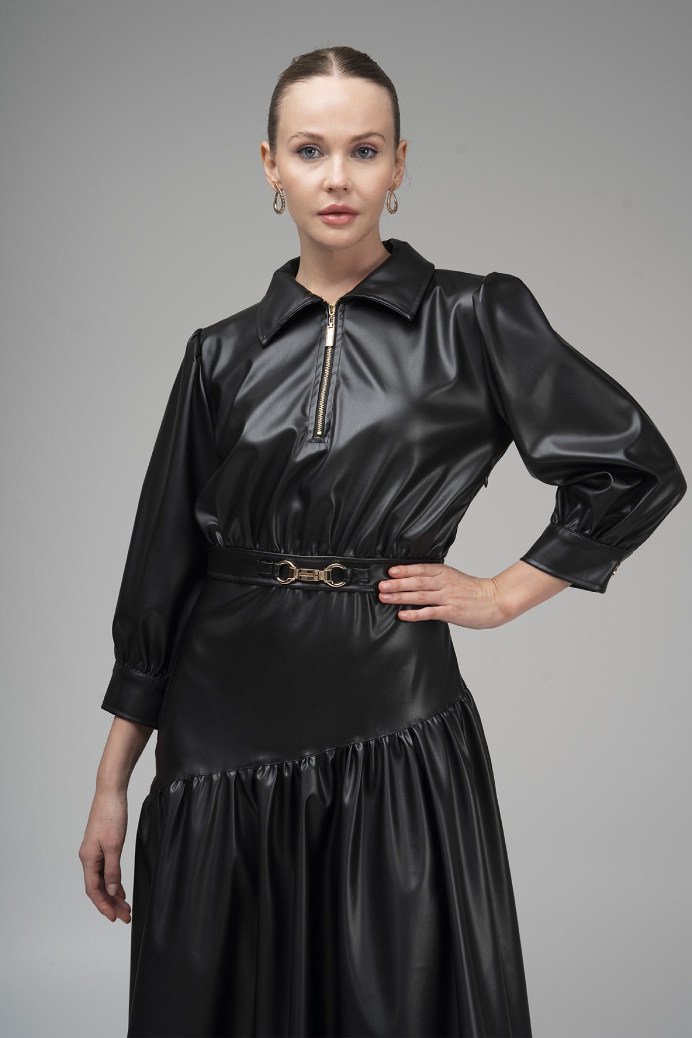 Leather Dress with Buckle Detail