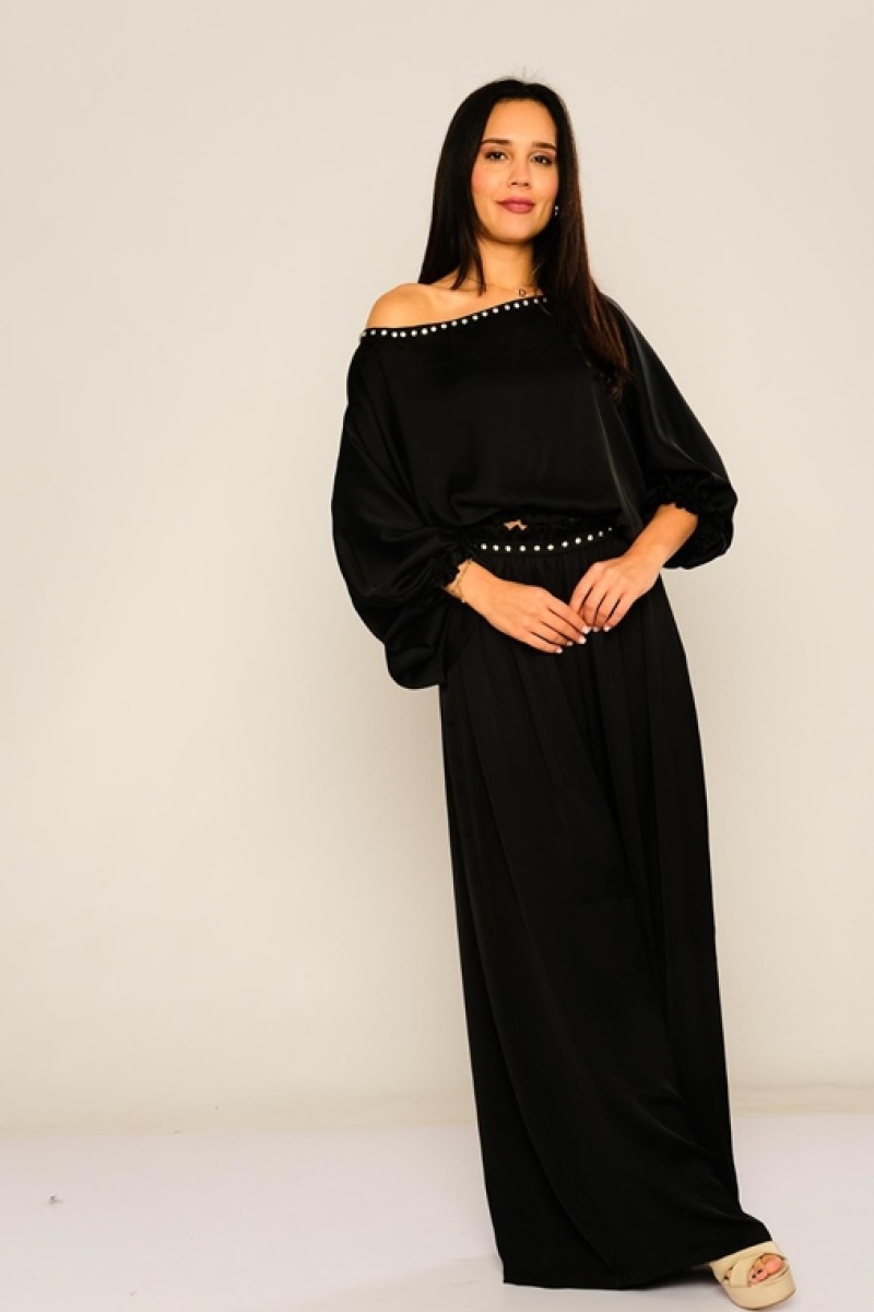 Large Size Stone Embroidered Blouse and Trousers Set