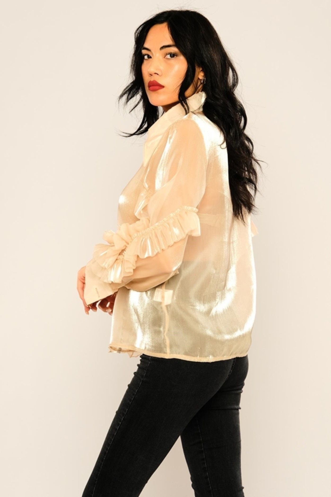 Shirt with Ruffles on Collar and Sleeves Shirt with Ruffles on Collar and Sleeves