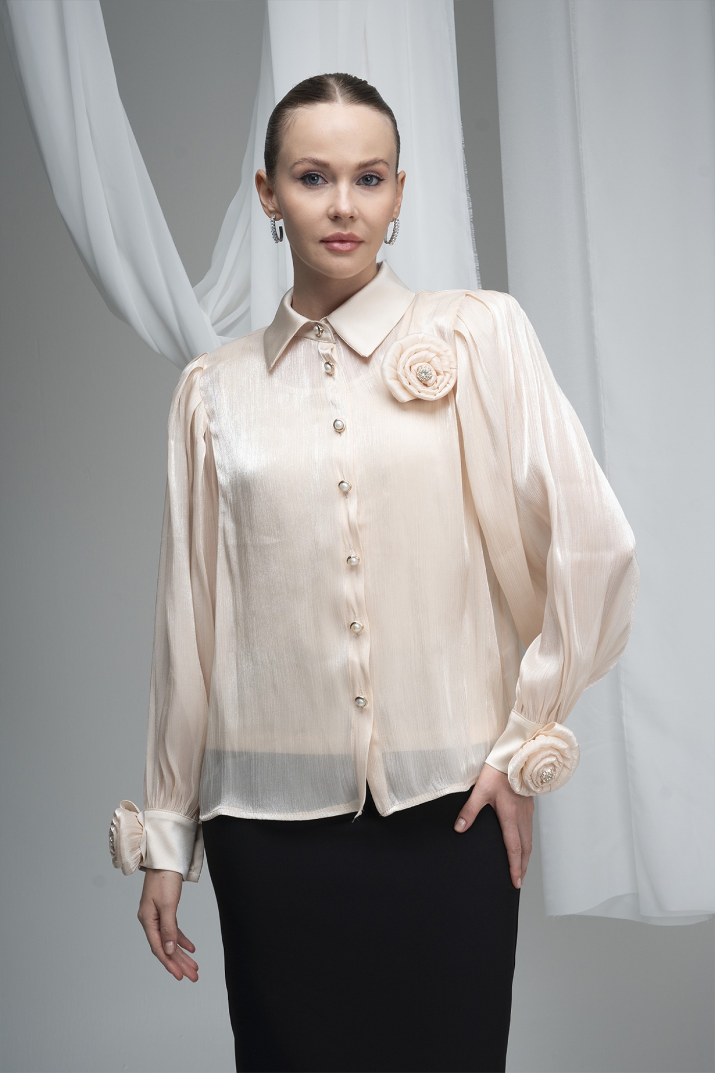 Organza Shirt with Rose Detail