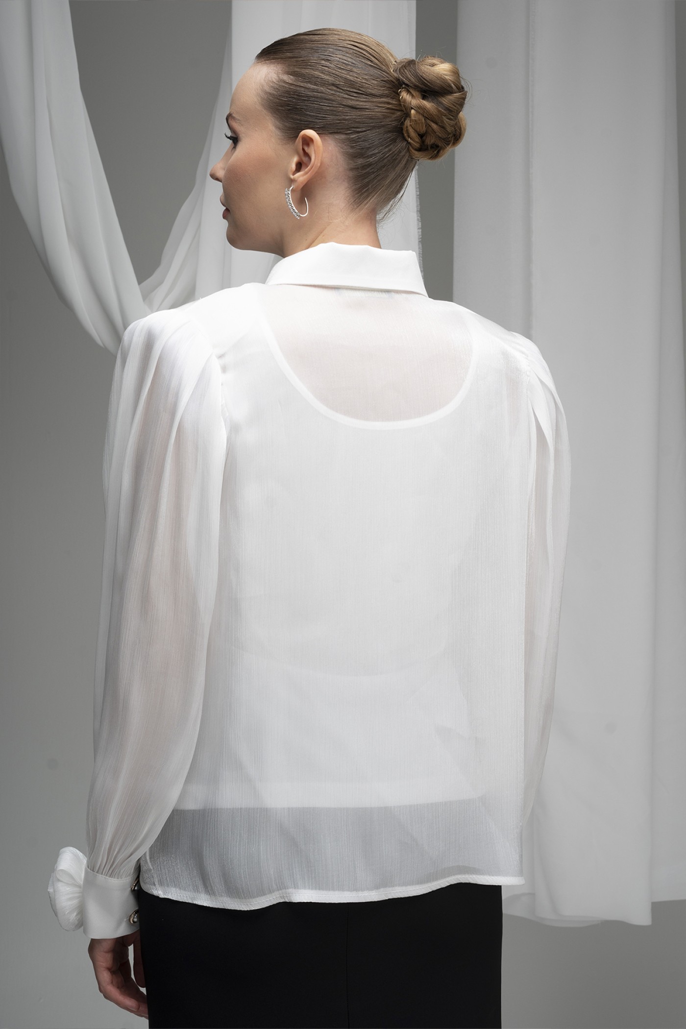 Organza Shirt with Rose Detail
