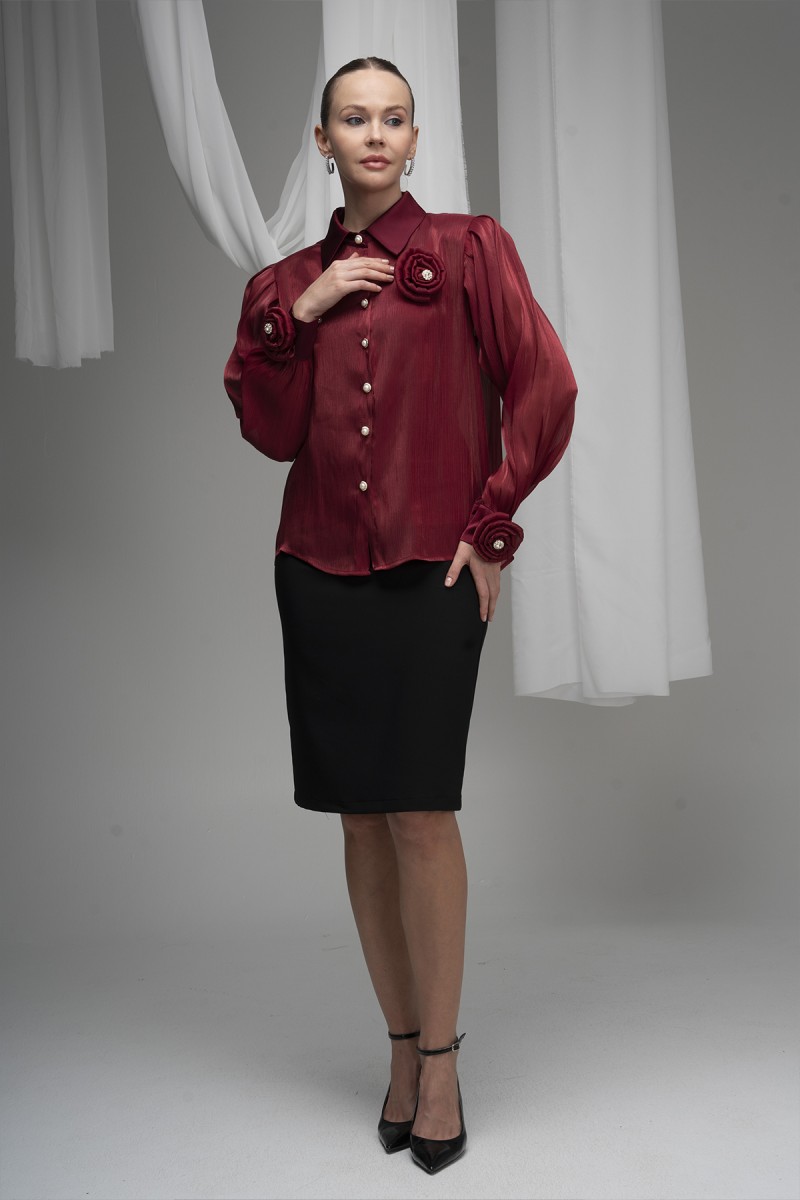 Organza Shirt with Rose Detail