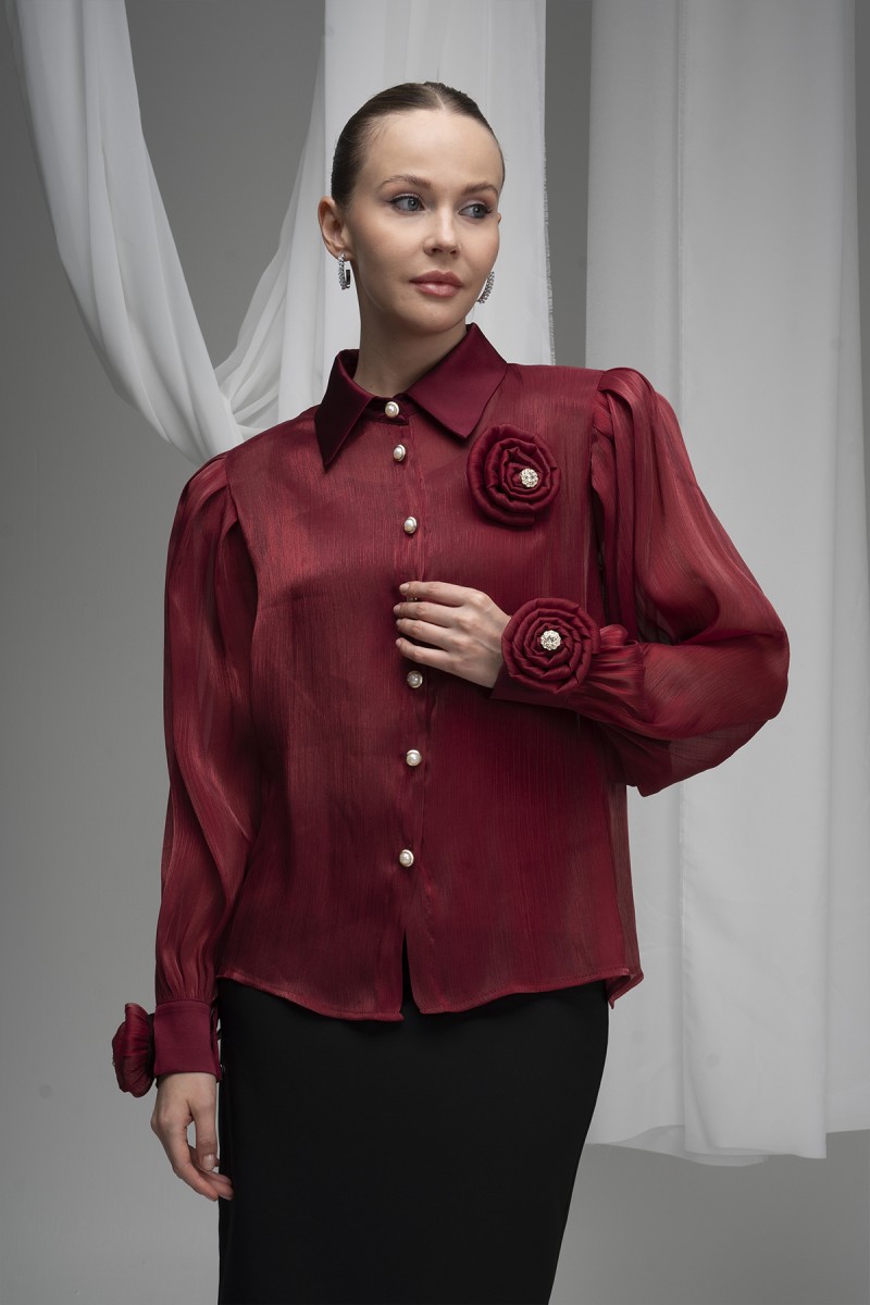 Organza Shirt with Rose Detail