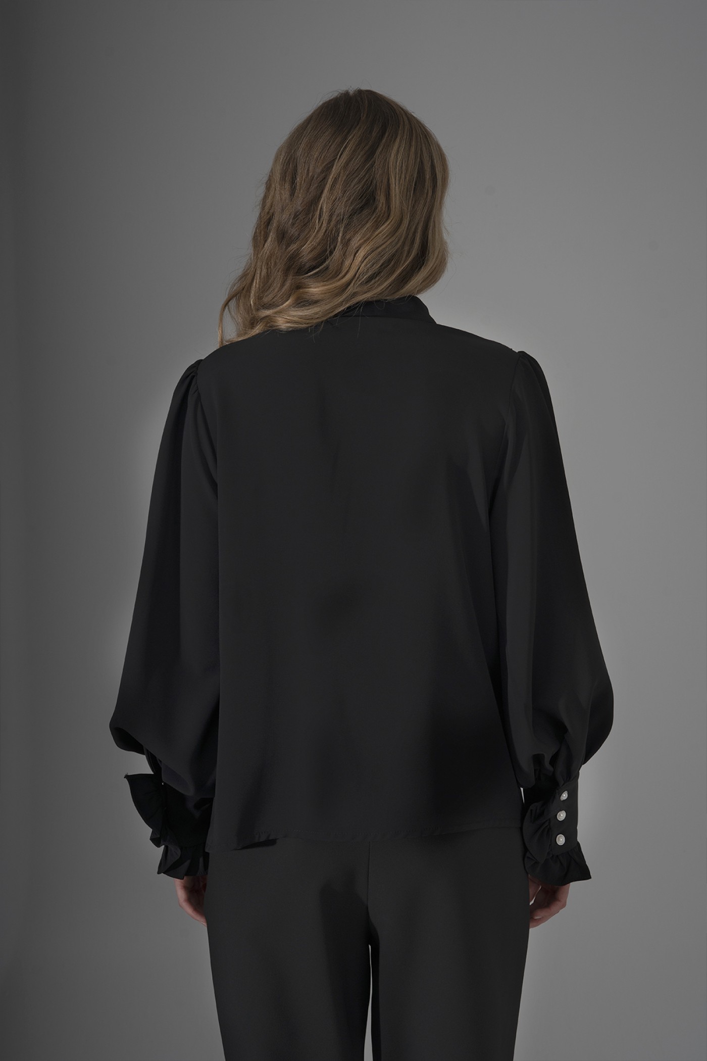 Shirt with Pleats and Bow Brooch