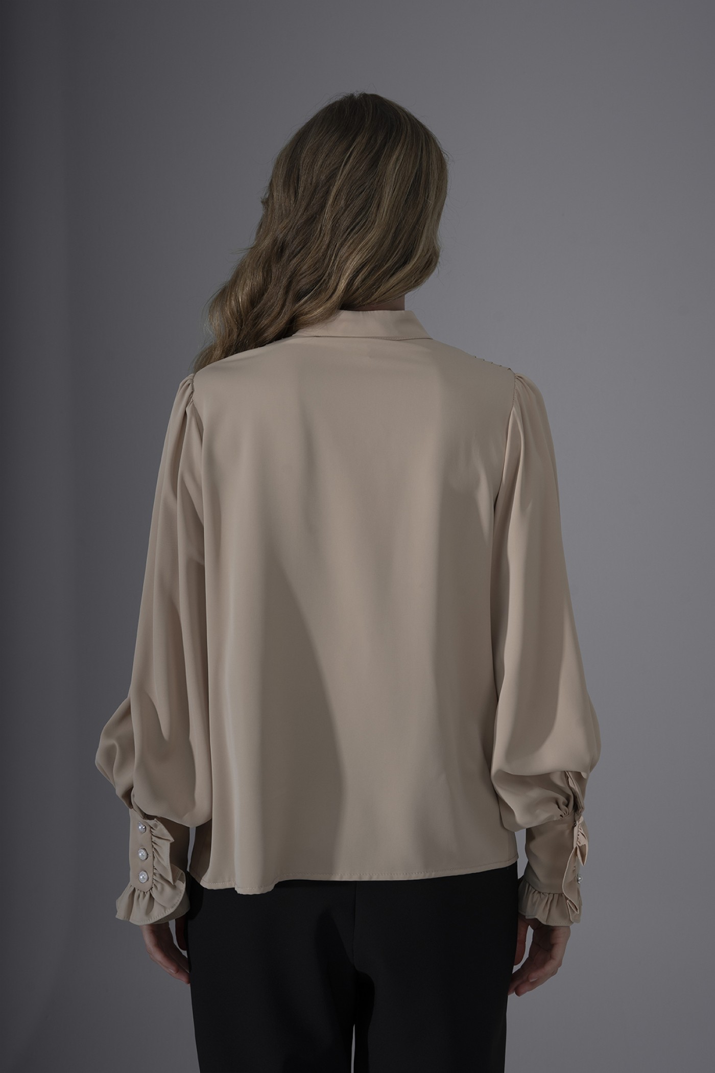 Shirt with Pleats and Bow Brooch