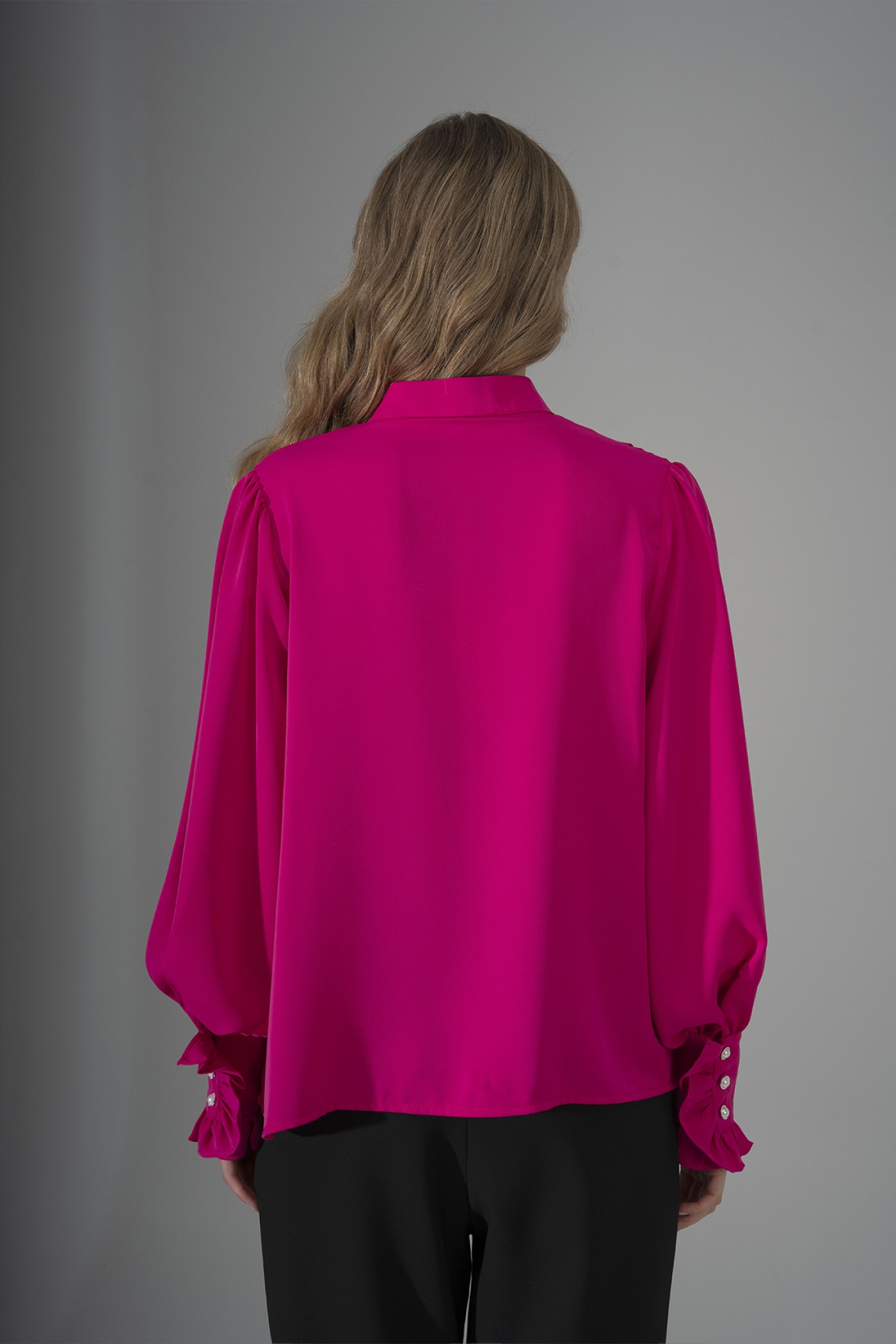 Shirt with Pleats and Bow Brooch