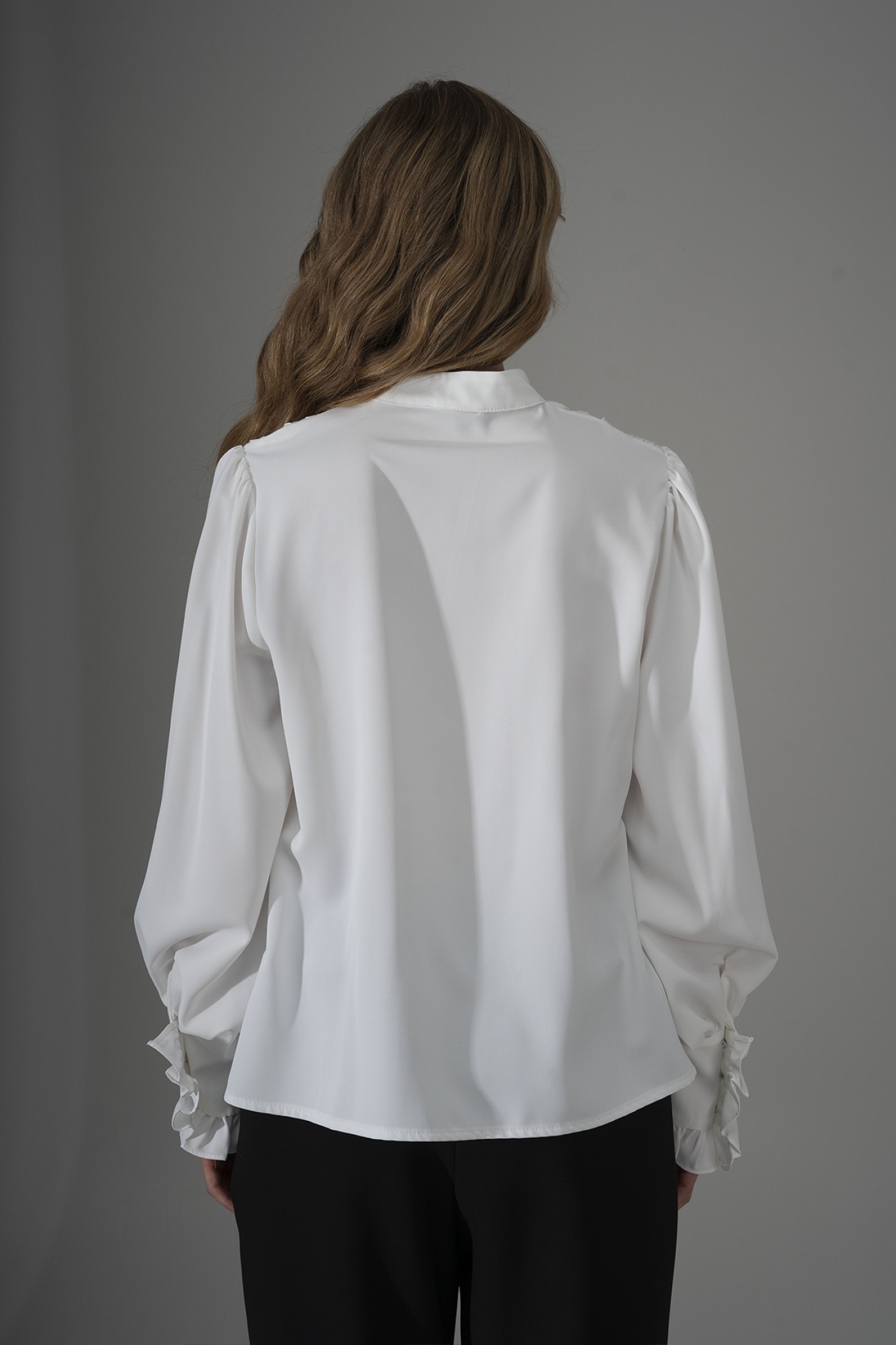 Shirt with Pleats and Bow Brooch