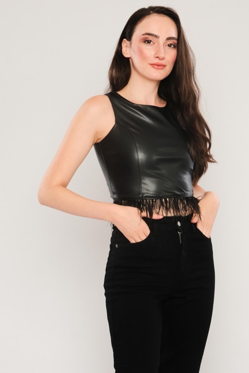 Feathered Backless Blouse