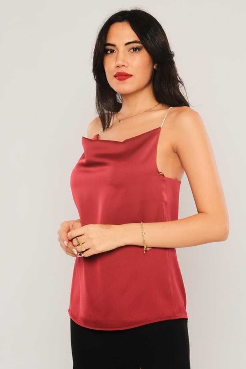 Plunging Collar Strap Blouse