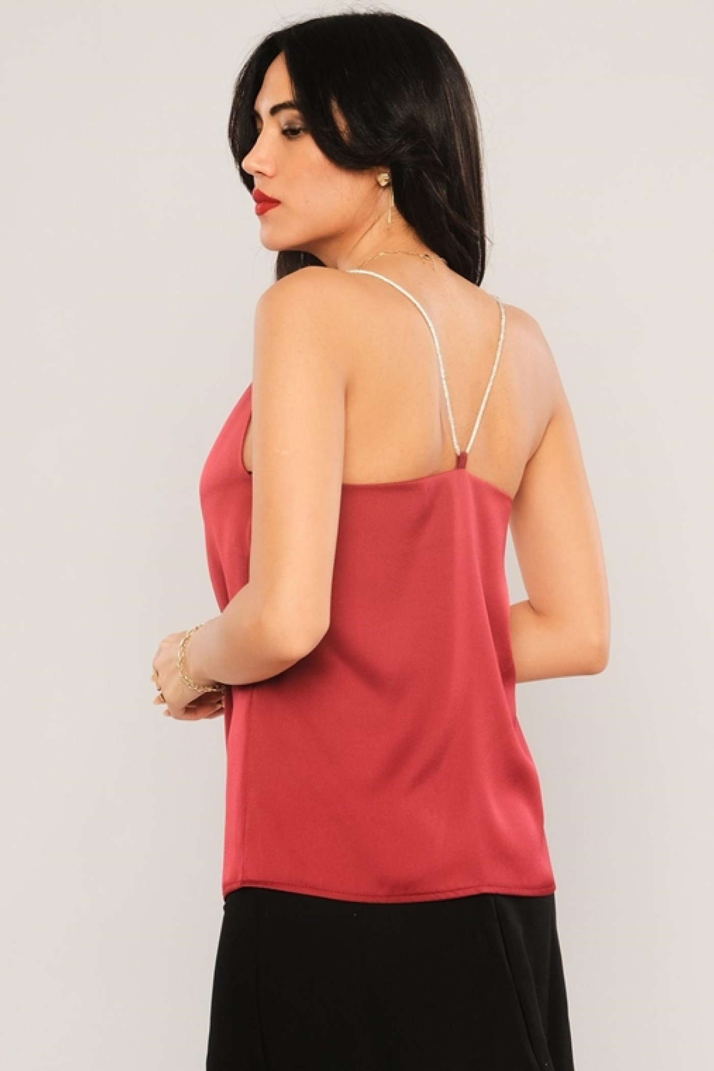 Plunging Collar Strap Blouse Plunging Collar Strap Blouse