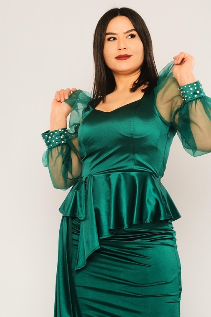 Plus Size Balloon Sleeve Satin Blouse