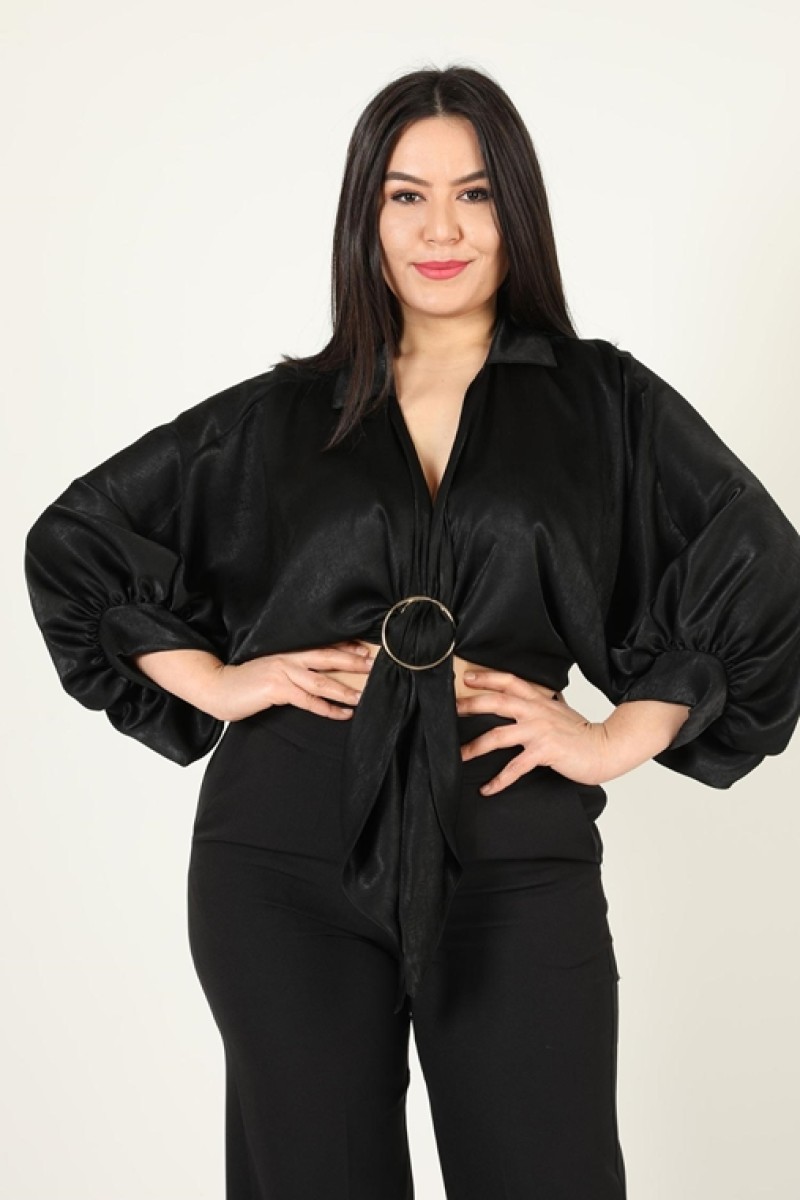 Plus Size Front Tie Detailed Blouse