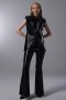 Sleeveless Stand Collar Leather Blouse