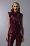 Sleeveless Stand Collar Leather Blouse